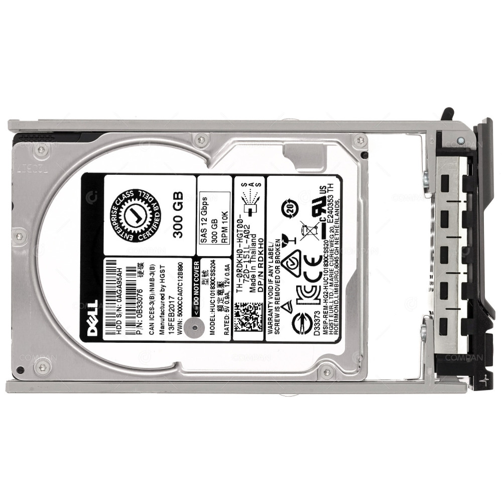RDKH0 DELL HARD DRIVE 300GB 10K 12G SAS 2.5 SFF HOT-SWAP G11 G12 G13 0RDKH0, HUC101830CSS204